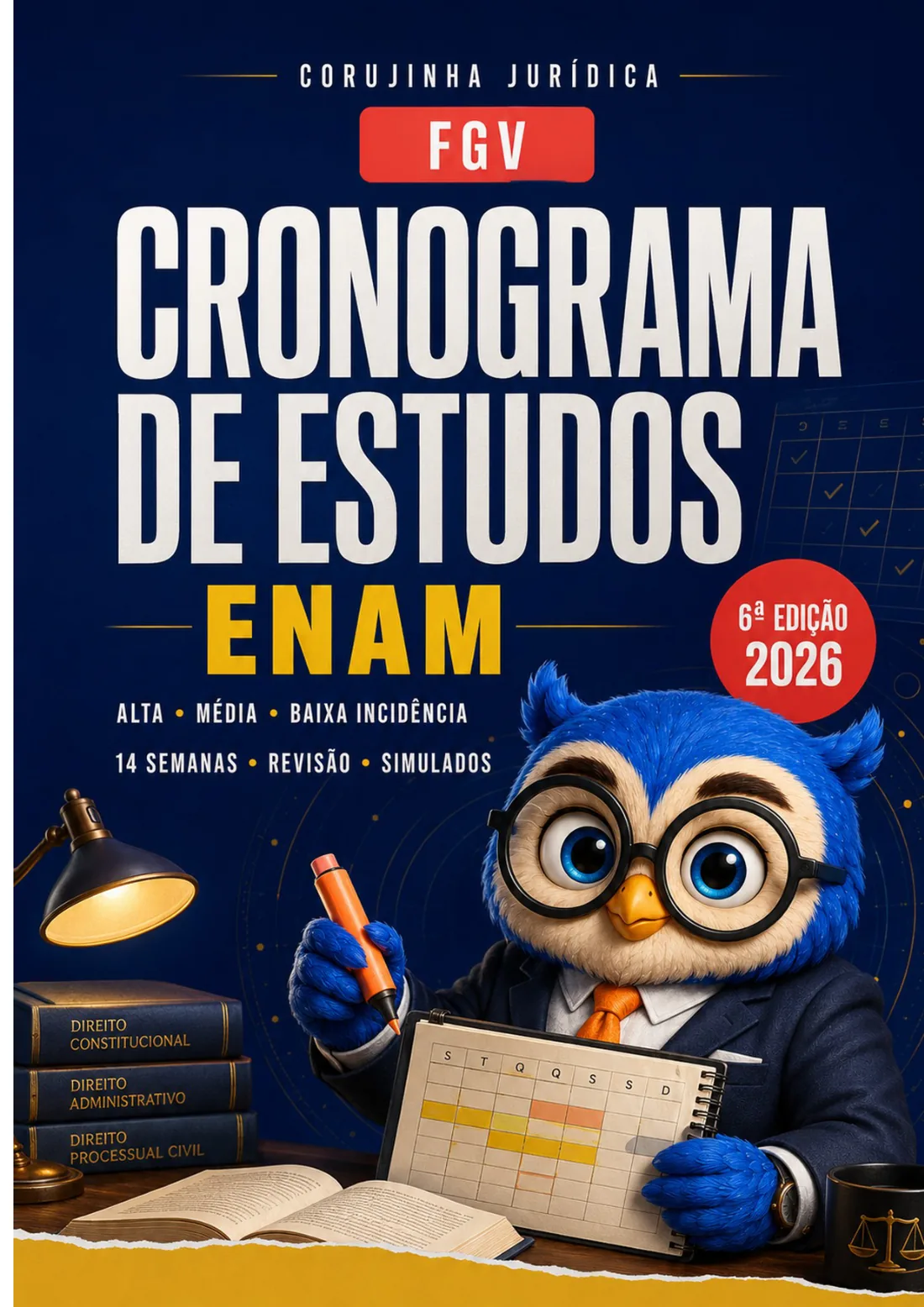 Capa do Cronograma Estrategico ENAM 6a edicao da Corujinha Juridica