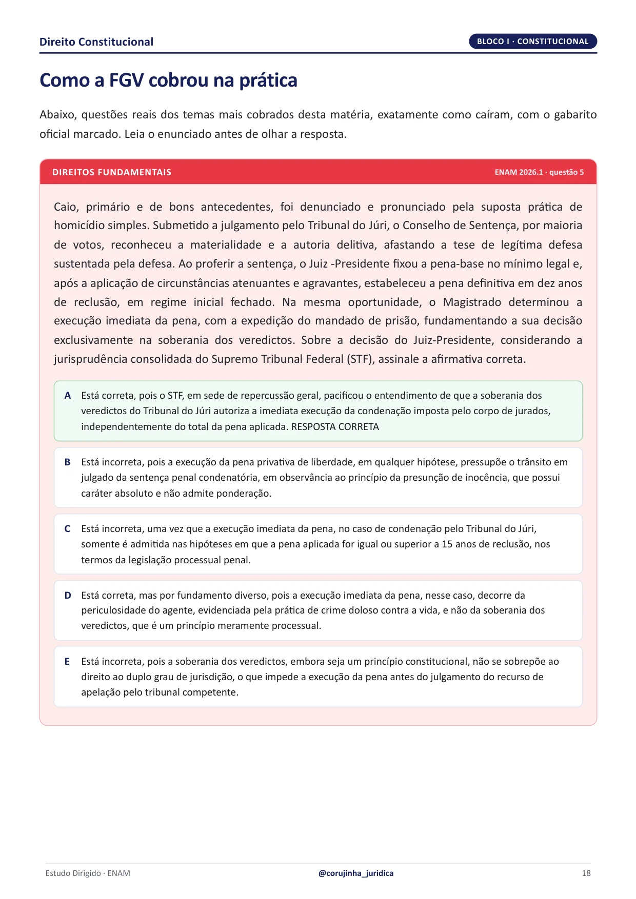 Como a FGV cobrou na prática: questão real do ENAM com o gabarito oficial marcado