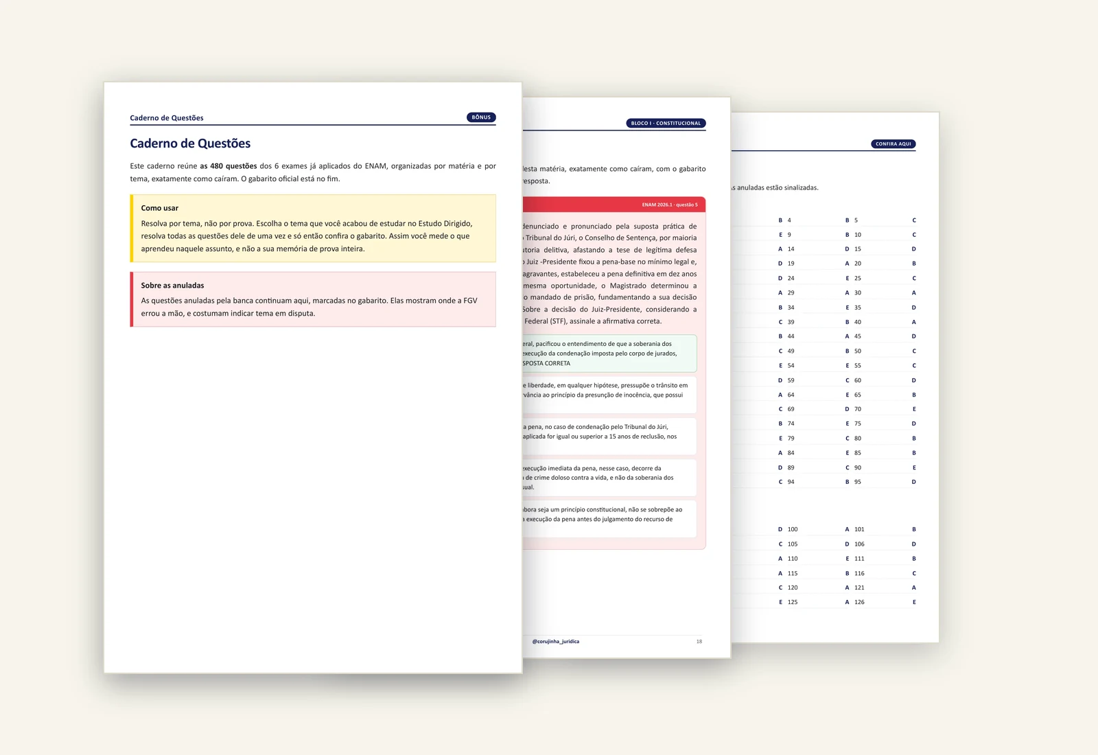 Três páginas do Caderno de Questões bônus do ENAM lado a lado