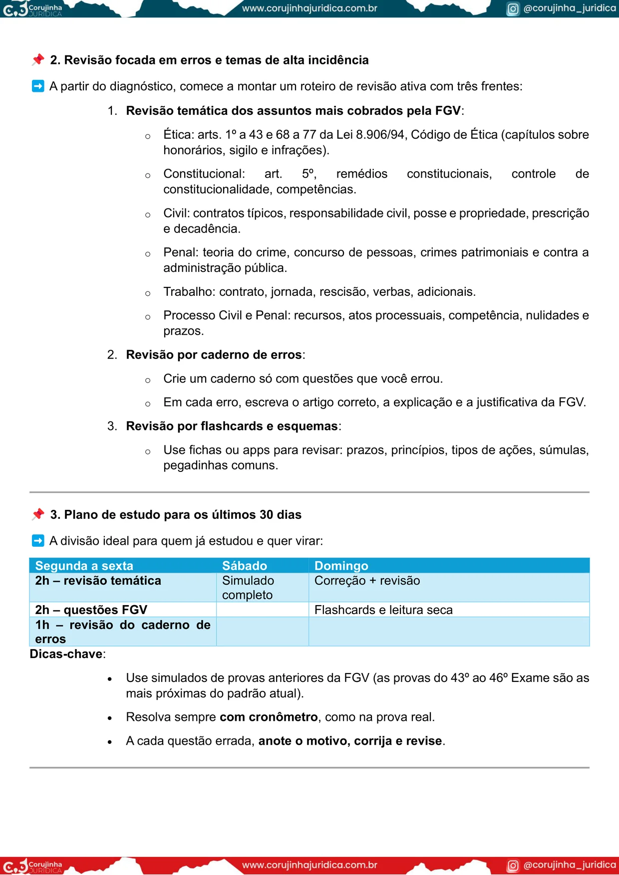 Página do material com o plano de estudo dos últimos 30 dias